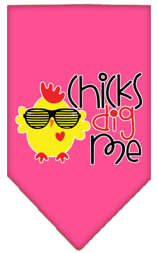 Chicks Dig Me Screen Print Pet Bandana Bright Pink Large